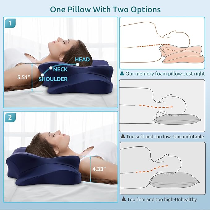 DONAMA Cervical Pillow for Neck and Shoulder,Contour Memory Foam Pillow,Ergonomic Neck Support Pillow for Side Back Stomach Sleepers with Pillowcase-King Size