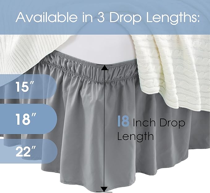 FreshCulture Queen Bed Skirt, Elastic Wrap Around Bed Skirt Queen Size, Bed Skirts for Adjustable Bed, Easy Fit with 18 Inch Drop Length, Hotel Quality Dust Ruffle for Queen Bed (Dark Grey)