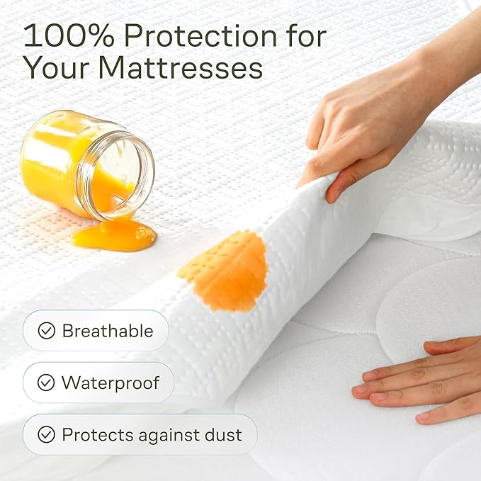 100% Waterproof Full Size Mattress Protector - 360 Pad Protection Against Spills, Stains & Accidents for Parents & Pet Owners - Noiseless & Cooling Viscose Made from Bamboo (White)