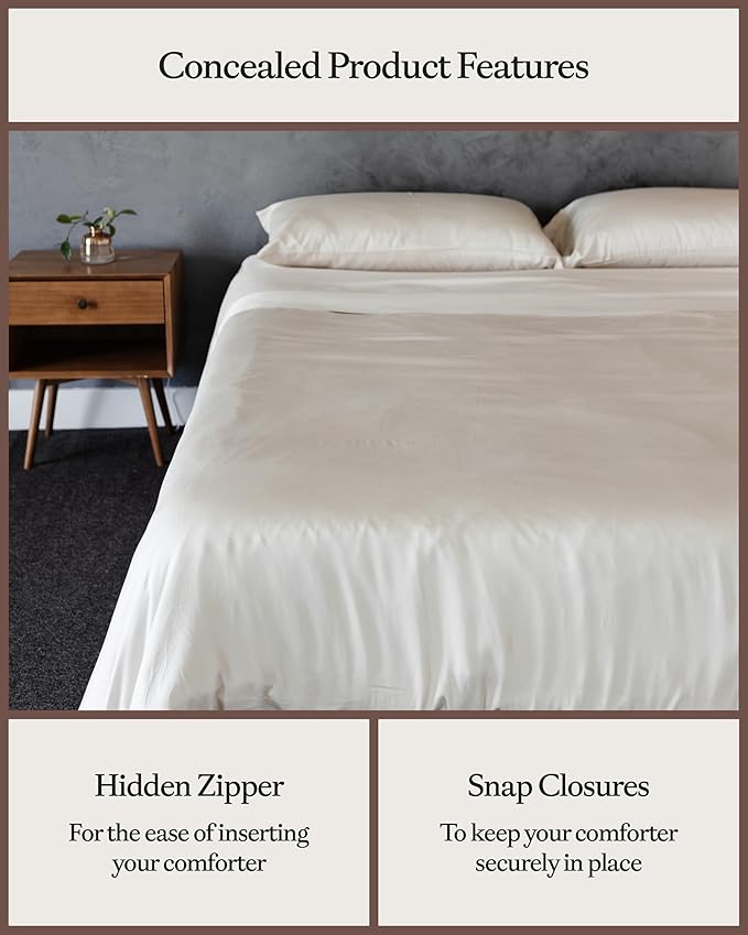 Cozy Earth Luxury Duvet Cover Twin - 100% Viscose from Bamboo - Ultra-Soft, Cooling & Lightweight Duvet Cover - Temperature-Regulating Bedding with Concealed Zip & Interior Snap Closures - Oat