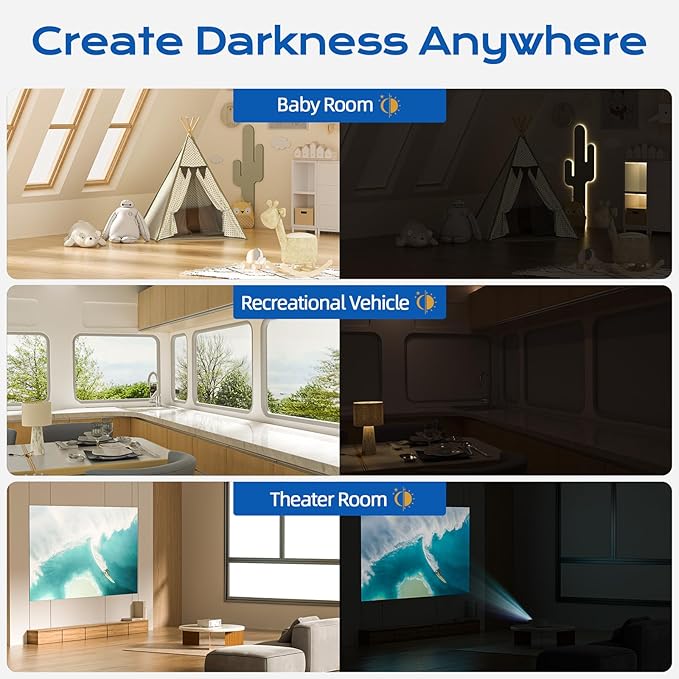 White Blackout Curtains for Bedroom, 39" x 58" Portable Blackout Blinds with 20 Sets Hooks & Loops Strips for 100% Blackout Window Film, Temporary Black-Out Shades for Windows Cover Nursery Travel RV