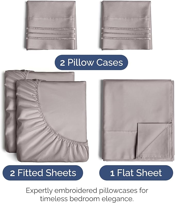 Split King Size 5 Piece Sheet Set - Extra Soft, Breathable, And Cooling Sheets - Hotel Luxury Bed Sheets for Women And Men - Deep Pockets, Easy-Fit & Wrinkle-Free - Thistle Purple Oeko-Tex Bed Sheets
