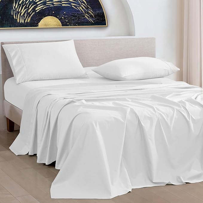 URBANHUT 1000 Thread Count Egyptian Cotton Sheets Full Size, Long Staple Soft & Breathable, 4 Pc Bed Sheet Sets, Luxury Hotel Sateen Sheets Fits 16" Deep Pocket - White