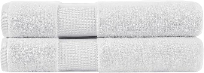 Madison Park Turkish Bath Towel Set 100% Cotton Bath Towel 600GSM Oversized Body Towel 2 Piece, Luxury Soft, Thick Spa Quality, Quick Dry Bathroom Towel, Jumble, 35" x 70", White