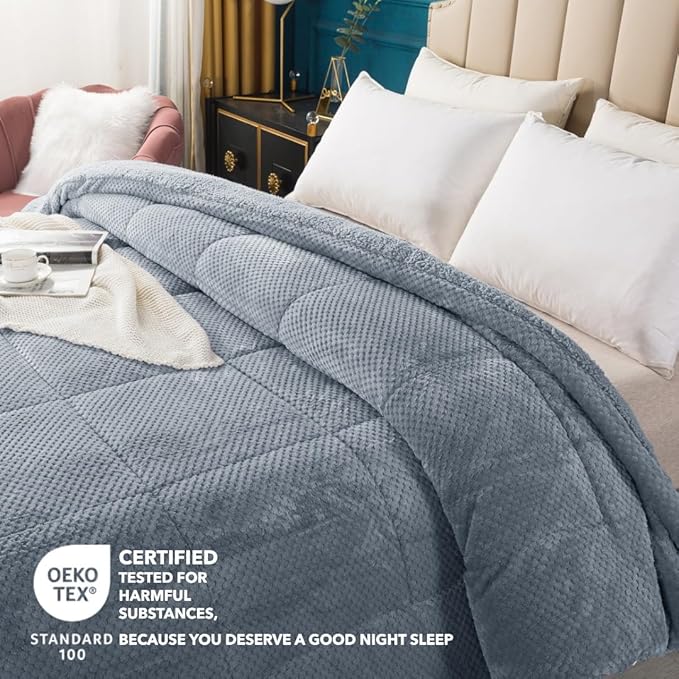 KASENTEX Super Ultra Soft Luxury Plush Sherpa Comforter, Cozy Reversible Faux Fur Machine Washable Bedding, Grey Blue, Twin/Twin XL Size