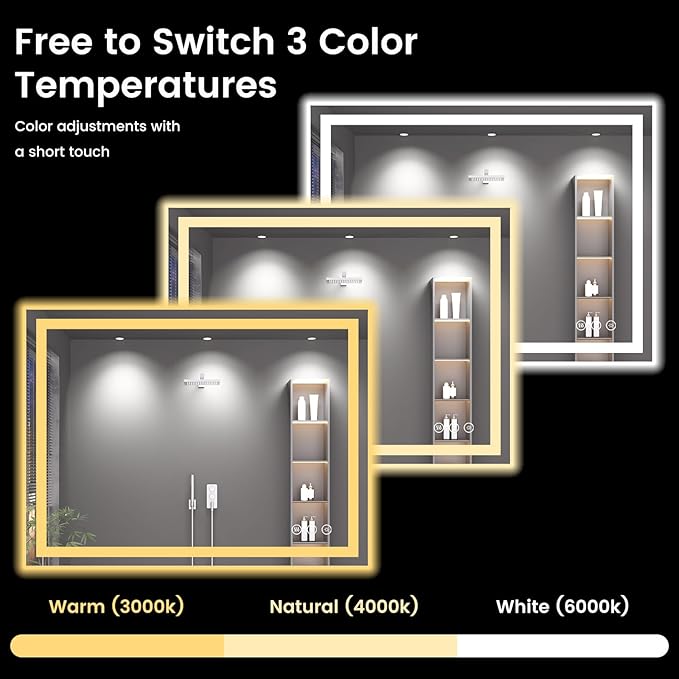 40X30 LED Bathroom Mirror with Lights, Anti-Fog, Backlit + Front Lit, Lighted Bathroom Vanity Mirror for Wall, Memory Function, Dimmable, Tempered Glass, Shatter-Proof, ETL Listed