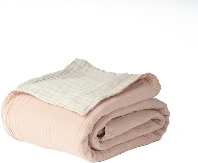 Salt Earth 100% Cotton Muslin Blanket, Gauze 55"X75" Twin, 6 Layered for Couch, Bed, Living Room, Home, Lightweight & All Season Blankets & Throws, Easy wash, Skin Friendly (Rose Dust/Moonbeam)