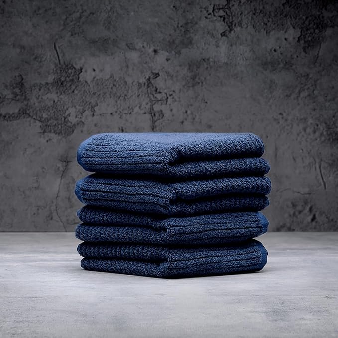 LUXOME Luxury Performance 4-Piece Hand Towel Set | Patented Quick-Dry Tech | Ultra Soft | 16" W x 30" L | Harbor (Navy)