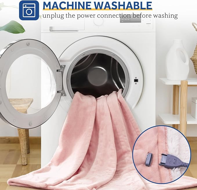 SEALY Electric Blanket Heated Throw, Soft Flannel Heating Blanket with 6 Heat Settings & 2-10 Hours Auto Shut Off, Fast Heating & Machine Washable, 50x60 Inch, Pink