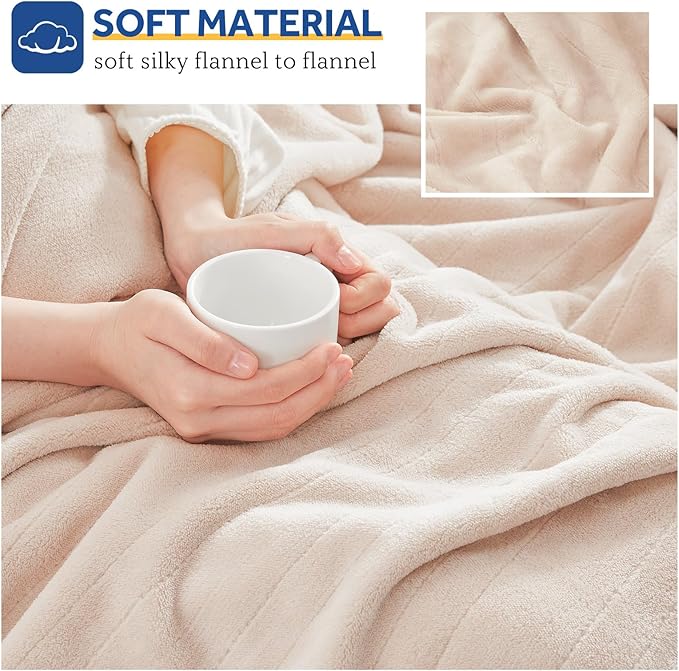 Sealy Electric Blanket Heated Throw, Soft Flannel Heated Blanket with 6 Heating Settings & 2-10 Hours Auto Shut Off, Fast Heating & Machine Washable, 50x60 Inch, Beige