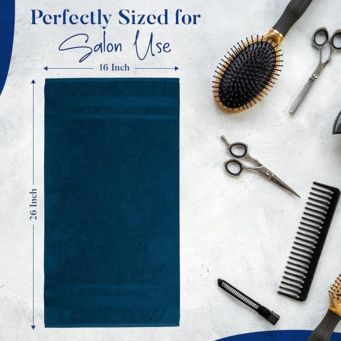 DAN RIVER 100% Cotton Salon Towels Set – 16x26 inches, Pack of 24, Highly Absorbent and Quick-Dry Towels for Hand, Salon, Spa, Beauty, Gyms and Home Hair Care, Navy