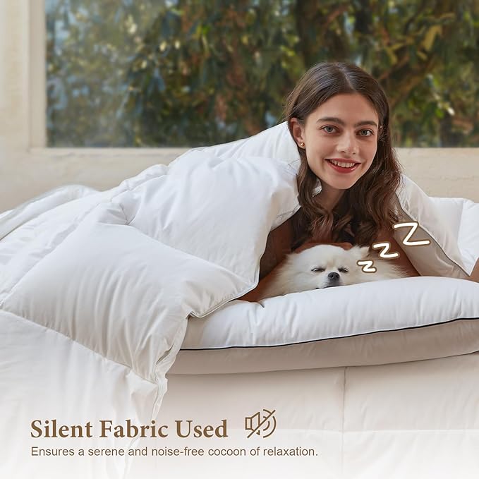 DWR Heavyweight Down Feather Fibers Comforter Oversized King, Ultra-Soft Cotton Blend Fabric, Overfilled Winter Warm Hotel Duvet Insert for Cold Weather/Sleeper (120x98, White)