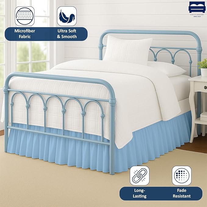 Cottingon Bed Skirt King 16" Drop with Split Corners, 100% Microfiber Soft and Stylish, Dust Ruffle with Platform, Light Blue