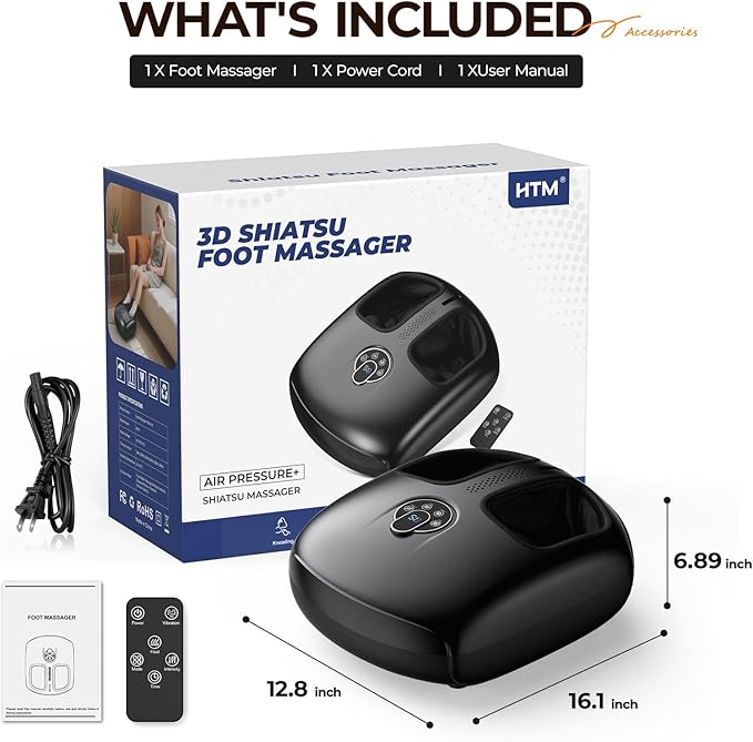 Foot Massager Machine with Heat - Shiatsu, Kneading, Rolling Compression, 4 Modes & 5 Intensity Levels, Versatile Control Methods for Home Office Relaxation, Gift for Men Women