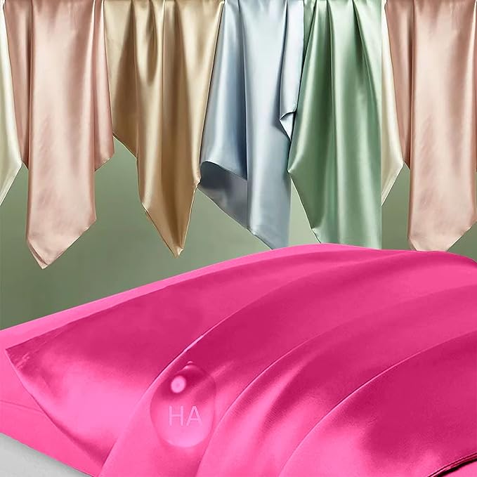 Silk Pillowcase for Hair and Skin, Mulberry Silk Pillow Cases Standard Size, Anti Acne Cooling Sleep Both Sides Natural Silk Satin Pillow Covers with Hidden Zipper, Gifts for Women Men, Hot Pink