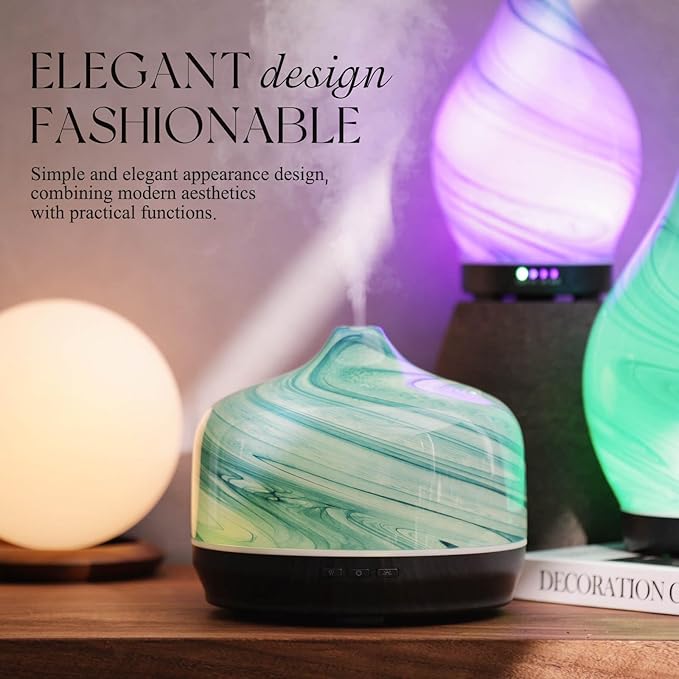 Porseme 500ml Glass Essential Oil Diffuser Aromatherapy Ultrasonic Cool Mist Humidifier 15-21 Running Hours Waterless Auto-Off Air Diffusers for Sleeping Yoga Office Working Spa and Rest (Blue Ink)