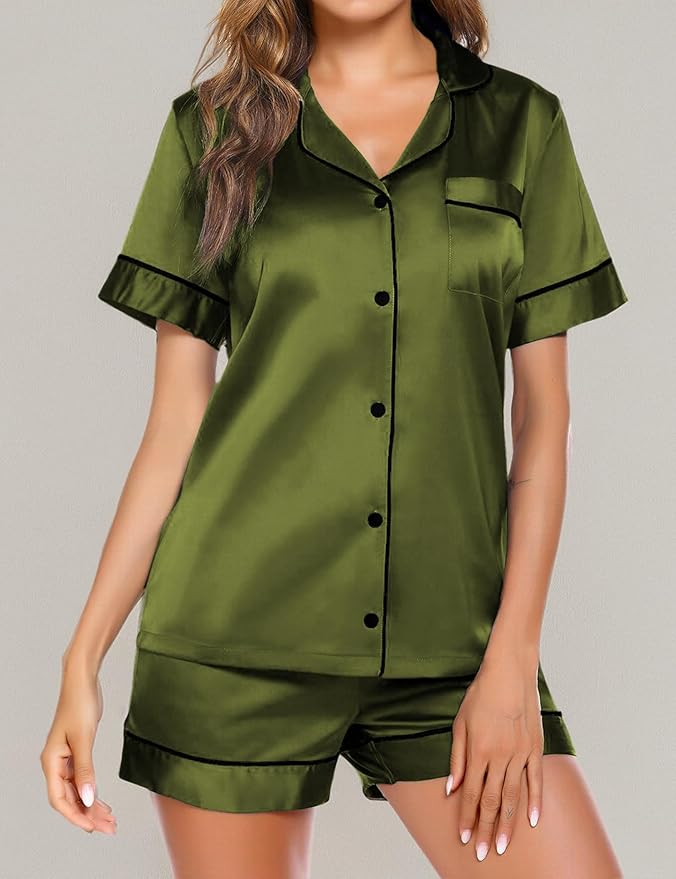 Ekouaer Pajamas for Women Set Silk Satin Pjs Shorts Sleepwear 2 Piece Loungewear S-XXL