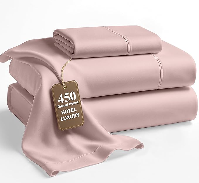 LANE LINEN Twin XL Bed Sheets – 450 Thread Count Cooling Sateen Sheets, Soft & Comfy, 15” Deep Pocket Fully Elasticized Fitted Sheet, Luxury Hotel Bedding, Sepia Rose