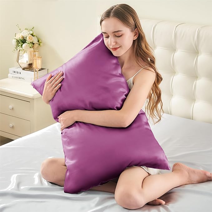 INFIIXSO Mulberry Silk Pillowcase for Hair and Skin, Silk Pillow Cases King Size with Hidden Zipper 20x40 Inches, Extraordinary Smooth and Soft Cooling Pillow Cases for Hot Sleepers(Purple, 1 Pack)
