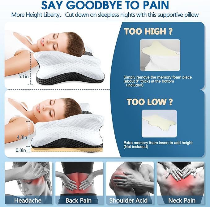 Memory Foam Pillow, Cervical Pillow for Neck and Shoulder Pain Relief, Ergonomic Contour Bed Pillow, Soft for Side Sleep Stomach Sleeping and Back Sleeper