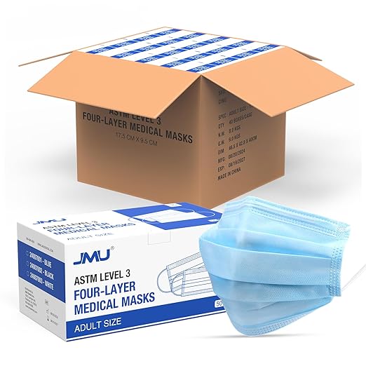 JMU 2000 Pcs Disposable Medical Face Mask for Adults, 4-Ply ASTM Level 3 ProcedureMasks, 40Box, Blue