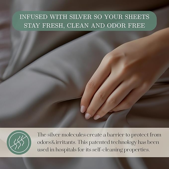 CASILVA Eucalyptus Sheets - Infused with Silver for Anti-Odor, Softer Than Silk Fibers, More Cooling Than Cotton - Perfect for Hot Sleepers & Sensitive Skin - 100% Tencel Lyocell - King Sheet Set