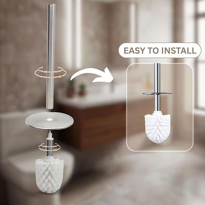 Escenzy Modern Toilet Brush and Holder Set | Natural Shell Mosaic Glass | Non-Rustic Stainless Steel | Practical & Decorative Toilet Bowl Brush and Holder | Luxury Bathroom Accessories