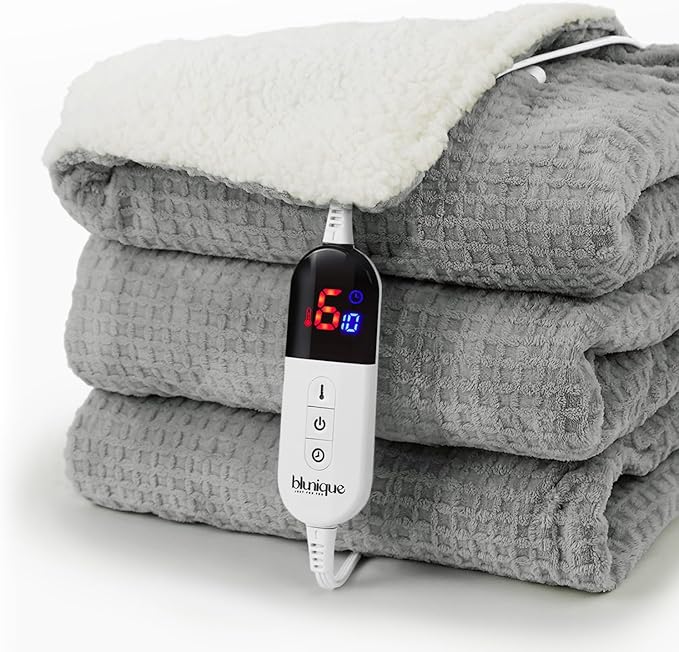 Heated Blanket Electric Blanket Full Waffle,72x84 Inches Sherpa Fleece Fast Heating Blanket 6 Heating Levels & 10 Hours Auto Off ETL Certification, Grey Full