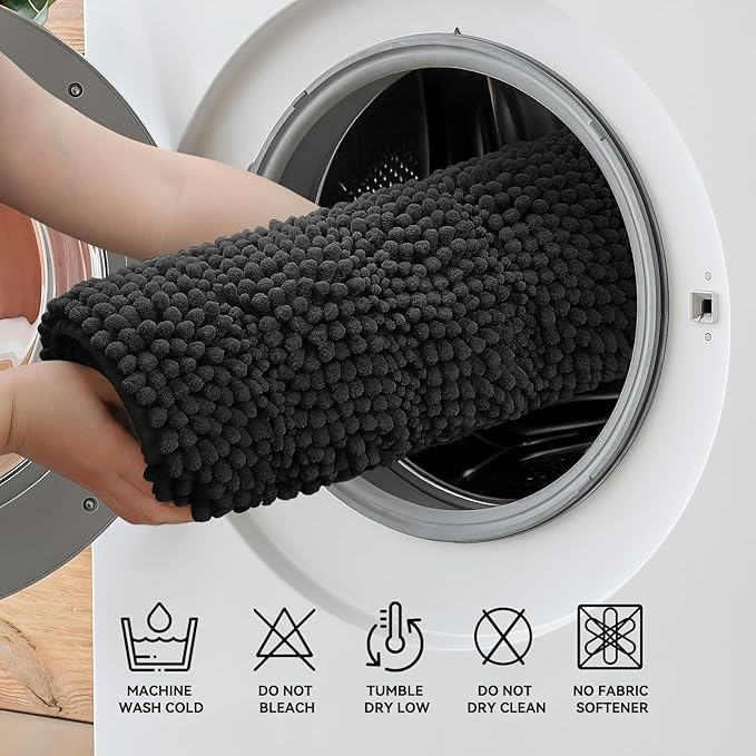 Bcoimo 24"×17" Chenille Bath Mat – Non-Slip with Backing Bath Rug Ultra-Absorbent and Machine Washable Bathroom Mat Quick-Dry Design. Ideal for Bathroom and Tub Areas