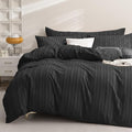 JELLYMONI Duvet Cover Queen Size Black - 3PCS Boho Striped Duvet Cover Set Polyester Tufted Bohemian Textured Comforter Cover with Corner Ties & Zipper Closure
