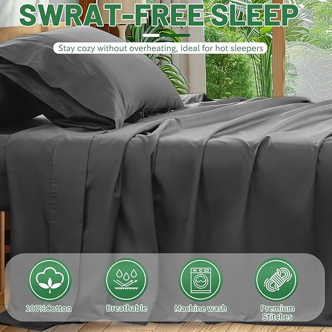 Extra Deep Pocket Queen Sheets 18-24 Inch 1000 Thread Count 100% Egyptian Cotton Sateen Weave Soft Breathable 4 Pieces（Queen,Dark Grey）