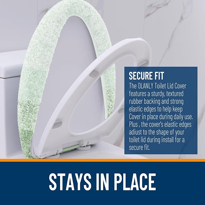 OLANLY Soft Microfiber Bathroom Toilet Lid Cover, Machine Washable Covers, 17.5x15, Stays in Place Rubber Backing, Fits Most Round, Elongated and Oblong Lids, Accessories Decor, Sage Green
