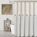 Farmhouse Shower Curtain Linen Button Woven Fabric Country Rustic Western, Pleated Grey Stripe 72" W x 72" L