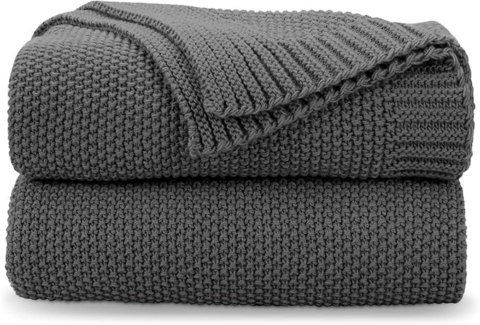 CozeCube Dark Grey Throw Blanket for Couch, Soft Cozy Cable Knit Throw for Bed Sofa Living Room, Lightweight Warm Decorative Farmhouse Christmas Blanket, 60"x80", Charcoal Grey