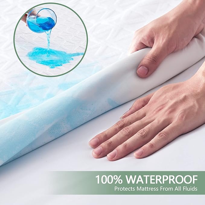 Premium Waterproof Mattress Protector California King Size, Breathable Bed Cover 3D Air Fabric Cooling Mattress Pad Cover Smooth Soft Noiseless Washable, 8''-21'' Deep Pocket (White)