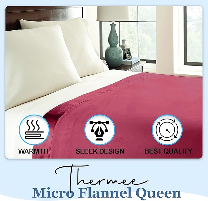 Thermee Micro Flannel Twin Size Blankets, Lightweight All Seasons Cozy Blanket, Throw Blankets for Home and Living Room, Comfy & Soft Blanket for Couch, Machine Wash, No Pilling - Burgundy
