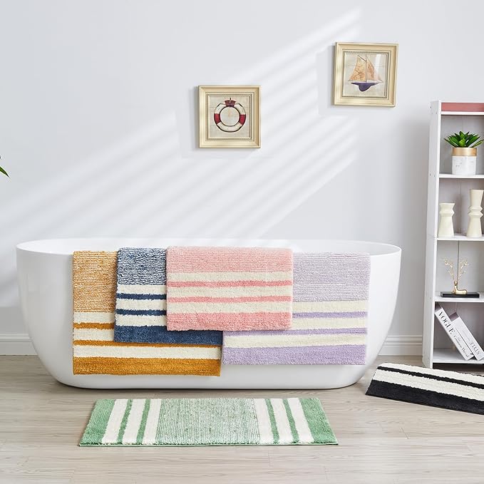 CozeCube Bath mats for Bathroom Non Slip, Fluffy Absorbent Microfiber Bath mat Washable, Aesthetic Bathroom Rugs, Cute Purple Striped Bath mat, Lavender, 32" x 20"