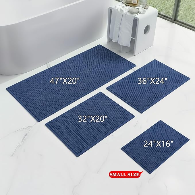 Bathroom Rugs Non Slip Washable, Super Absorbent Thin Bath Mat for Small Quick Dry Low Pile Bathroom Rug, (Navy Blue, 47″x20″)