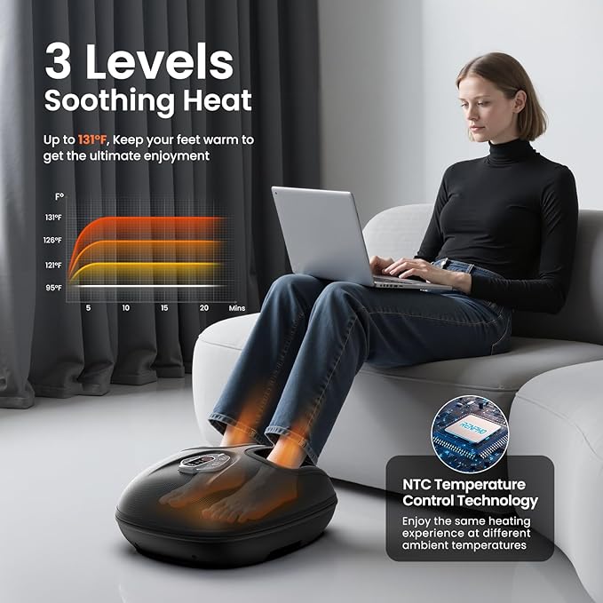 RENPHO Foot Massager Machine with Heat [2026 Upgraded], Shiatsu Foot Massager for Plantar Fasciitis, Christmas Gifts for Women, Cordless Control, FSA Eligible HSA Store Eligible, 2026 New Upgraded, BK