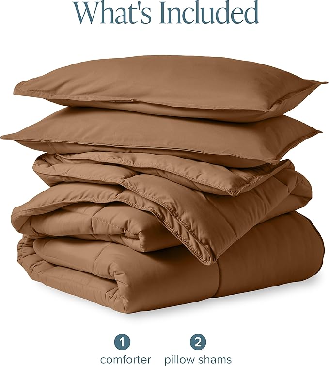 Bare Home Comforter Set - King/California King Size - Ultra-Soft - Goose Down Alternative - Premium 1800 Series - All Season Warmth (King/Cal King, Caramel)