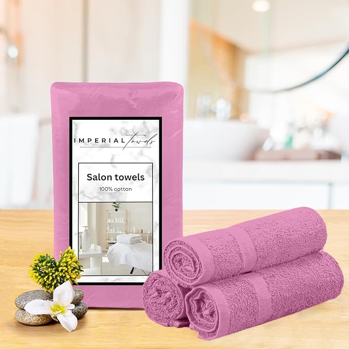 Hand Towels (Pack of 24) Pink Economy Towels Salon Towels - 100% Cotton Spa Towel– 16 x 27 Inches Highly Absorbable, Facial, Gym, Hair Face Towels Bulk