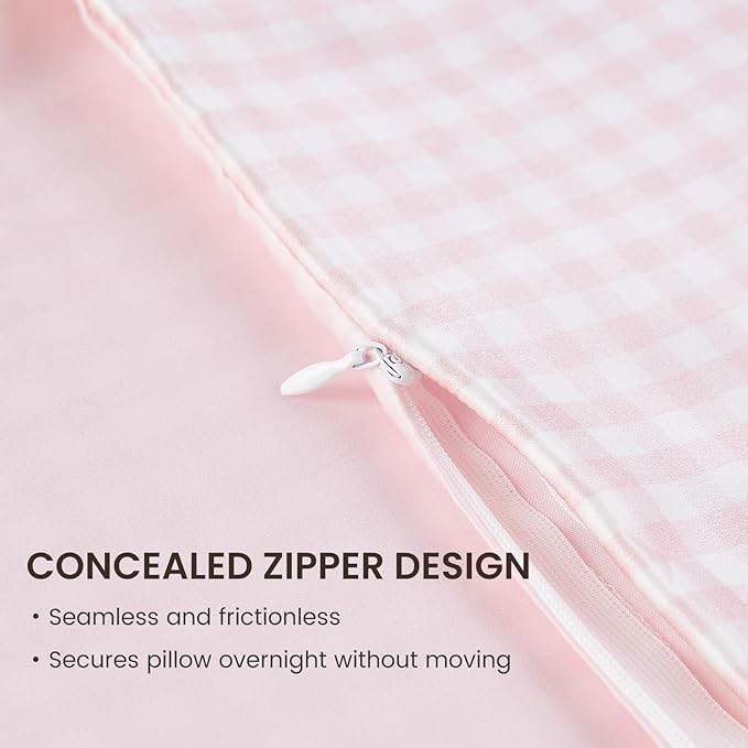 THXSILK Pink Plaid Style 6A+ Grade Mulberry Silk Pillowcase for Hair and Skin, 22 Momme Silk Pillow Case with Hidden Zipper, Organic Silk Pillowcase Queen Size 20x30 inches, 1PC, Pink Plaid