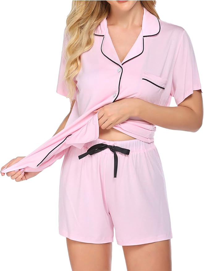 Ekouaer Pajamas for Women Set Silk Satin Pjs Shorts Sleepwear 2 Piece Loungewear S-XXL