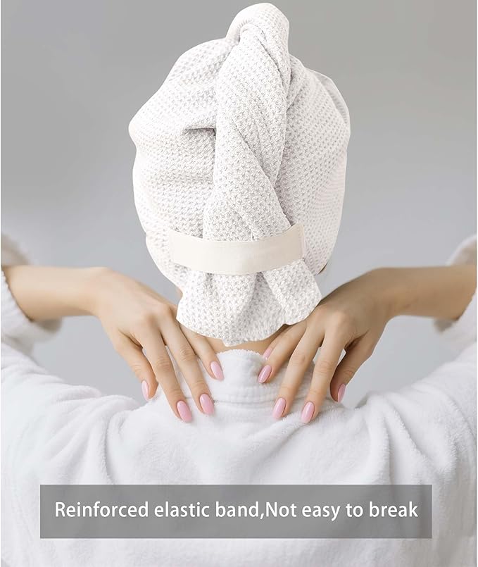 2 Pack Microfiber Hair Towel Wrap for Women, 32" x 11" Waffle Weave Hair Plopping Towel for Curly, Long & Thick Hair, Anti-Frizz Hair Turbans for Wet Hair (White, Grey)
