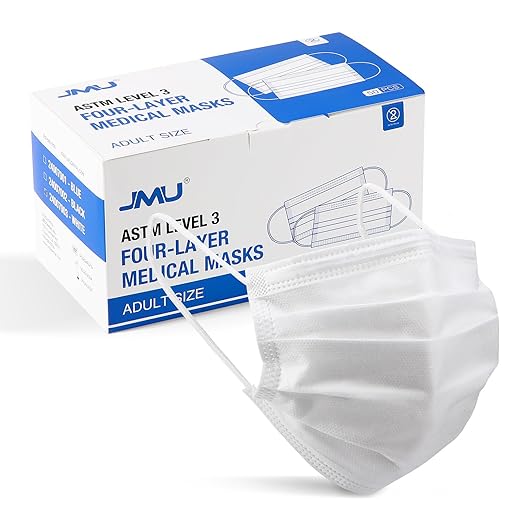 JMU Disposable Face Masks 50 Pack, 4-Ply ASTM Level 3 Medical Mask for Adults, White