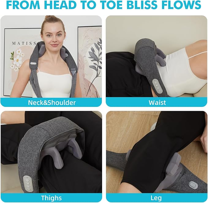 Cordless Neck and Shoulder Massager with Heat, Rechargeable Shoulder Massager for Pain Relief Deep Tissue, 6D Shiatsu Kneading Massage for Neck and Shoulde Pain, Gifts for Mom&Dad