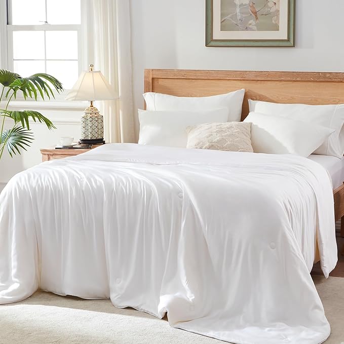 Globon Lightweight Comforter California King Size,Luxurious Summer Blanket Keep Cool for Hot Sleepers,Natural Bamboo Viscose Shell,Organic Breathable Fill,Double Stitch,White