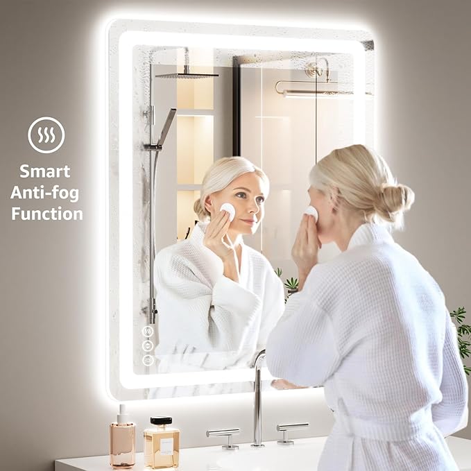 28" x 36" Led Bathroom Mirror with Lights, Anti-Fog & Tri-Color Lighting - Wall Mounted Shaving Mirror with Touch Sensor, Waterproof & Smart LED Vanity Mirror,Tempered Glass, Dimmable Smart Mirror