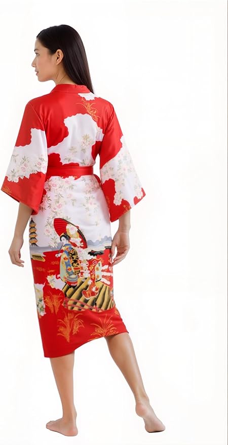 PRODESIGN Kimono Robe for Women - Long Satin Sleepwear Silky Kimono Cover-Up Nightgown Japanese Bathrobe Loungewear Blouse