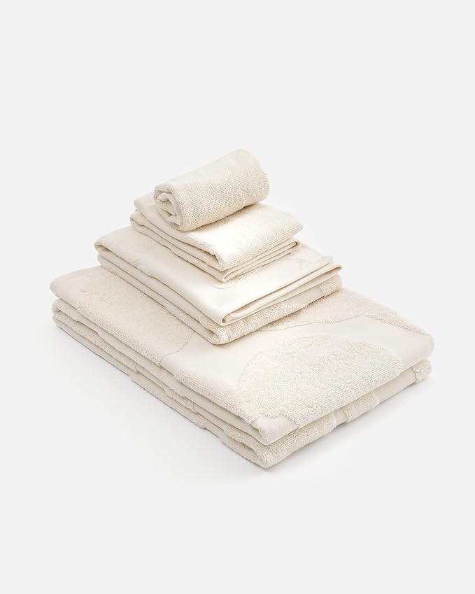 MARIMEKKO Unikko Terry Cotton Hand Towel (Ivory) – Floral Patterned Hand Towels – 28 in x 20 in